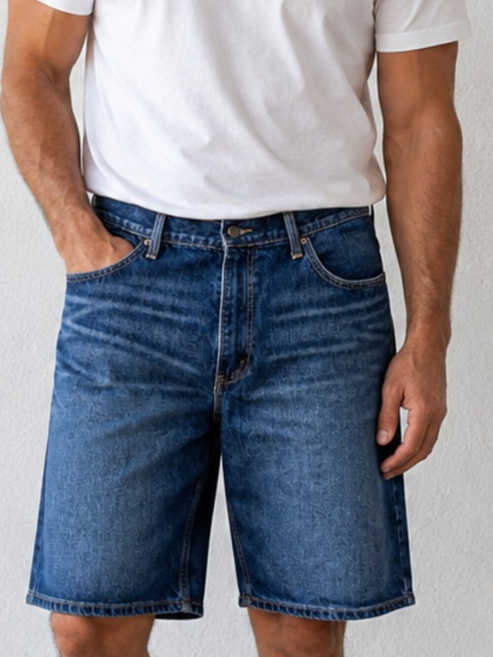 Levis 569 Denim Shorts Whiskers Vintage Men's Mans Blue Jeans Waist 36"